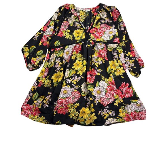 Umgee Womens Floral Print A-Line Babydoll Mini Dress Size S Black Multicolor - Picture 3 of 7